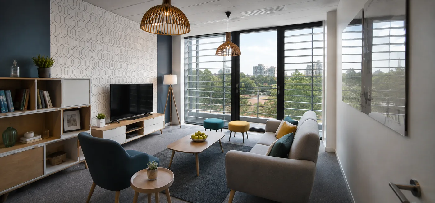 Suspensions design en bois installées dans un salon par un électricien à Toulouse