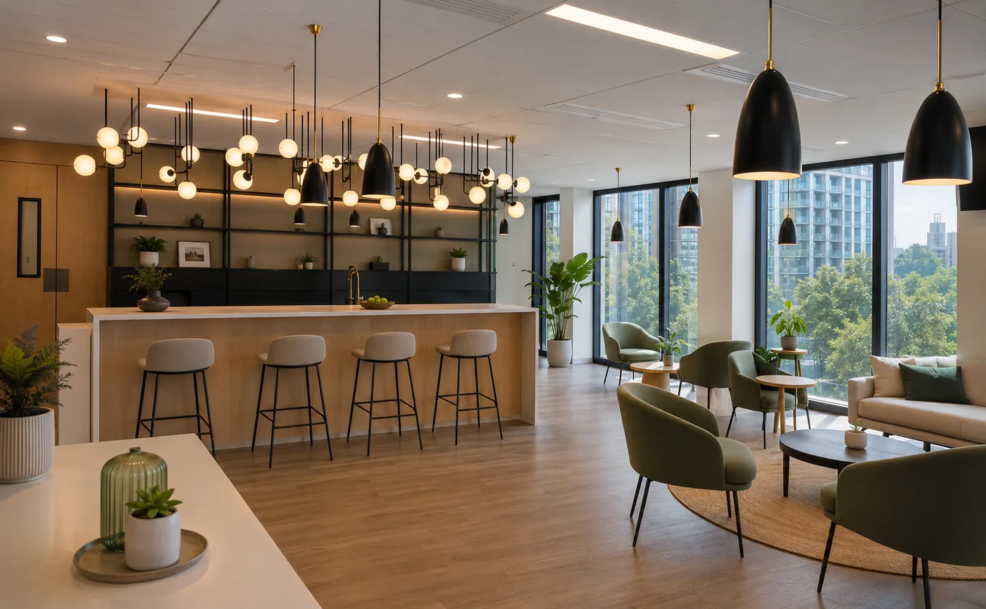 Suspensions dôme noires et grappe de globes opale installées dans un séjour à Toulouse